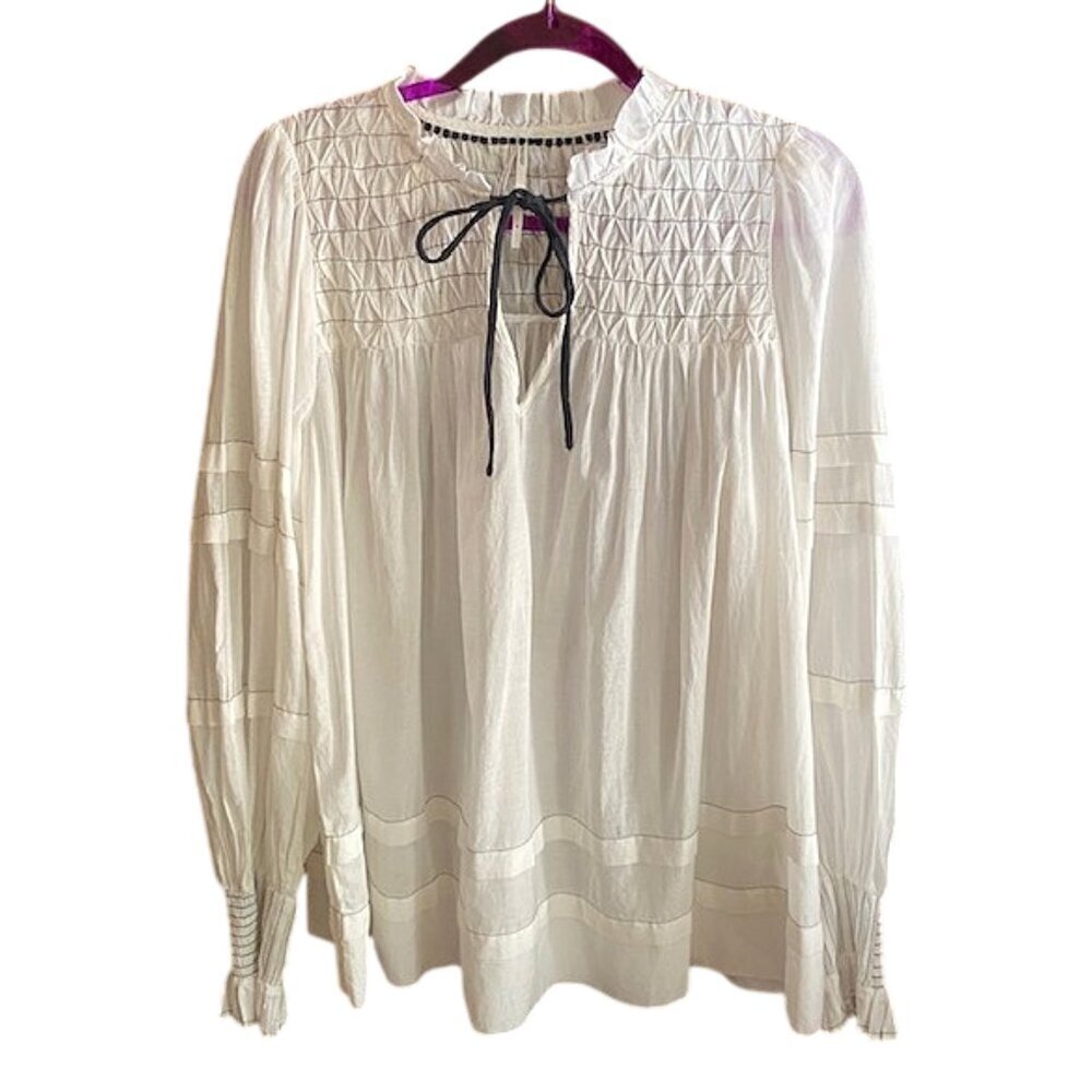 Anthropologie Long-Sleeve Airy frilly Babydoll Peasant Pirate Tunic Blouse top - Picture 14 of 16